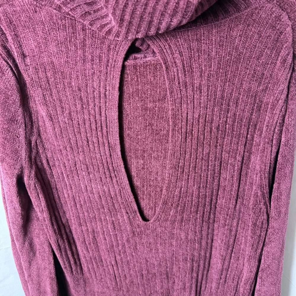 Free People Plum Purple Chenille Cowl Neck Keyhole Back Sweater Womens Medium